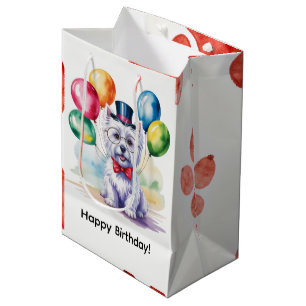 Watercolor Westie Kids Birthday Party  Medium Gift Bag