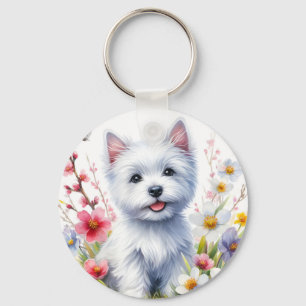 Watercolor Westie on a sunny day - Keychain