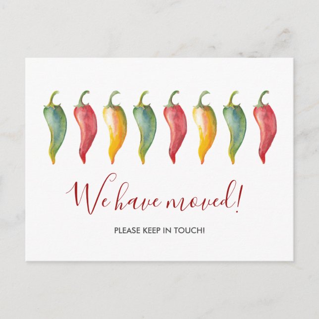 Watercolor We've Moved Chili Pepper Postcard (Front)