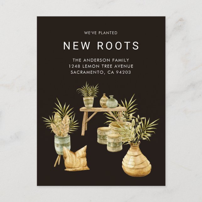 Watercolor We've Planted New Roots Moving Announcement Postcard (Front)