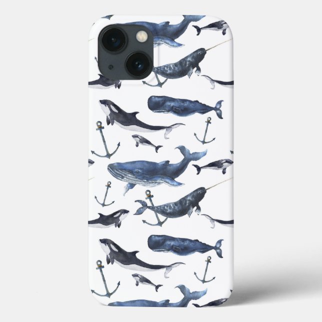 Watercolor Whale & Anchor Pattern Case-Mate iPhone Case (Back)