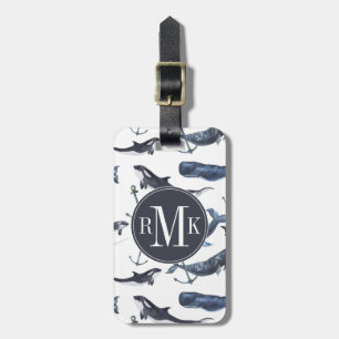 Watercolor Whale & Anchor Pattern Luggage Tag
