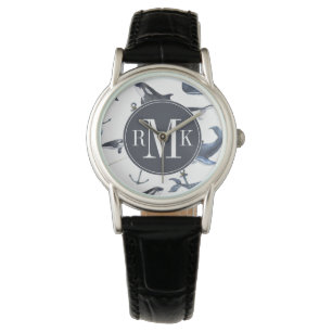 Watercolor Whale & Anchor Pattern Watch
