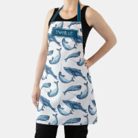 Watercolor Whale and Narwhal Pattern with Name