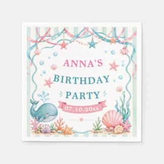Watercolor Whale Birthday Party Napkin