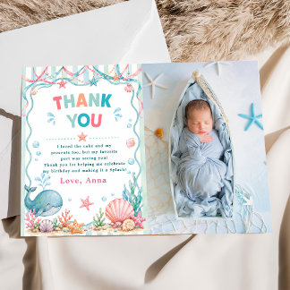 Watercolor Whale Birthday Thank You Card