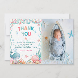 Watercolor Whale Birthday Thank You Card