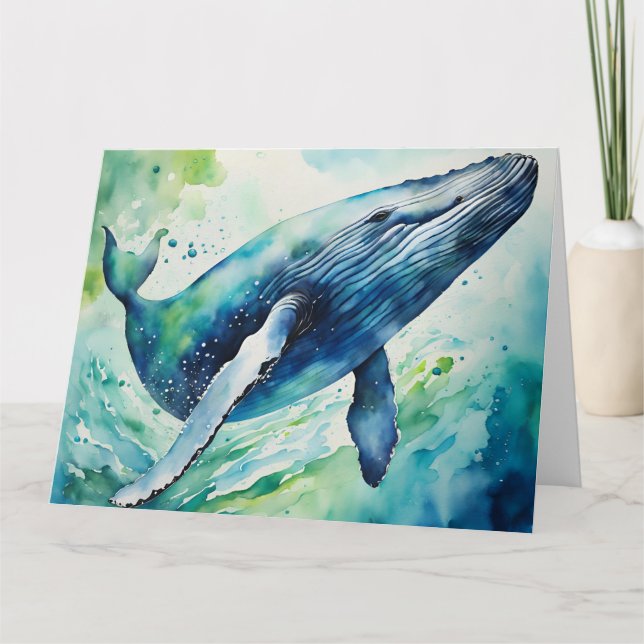 Watercolor whale blank card (Front)