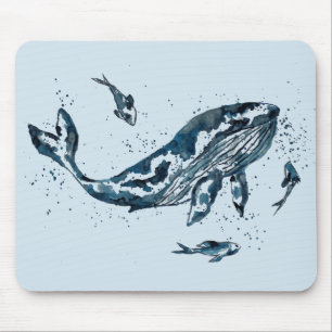 Watercolor Whale Blue Mouse Pad