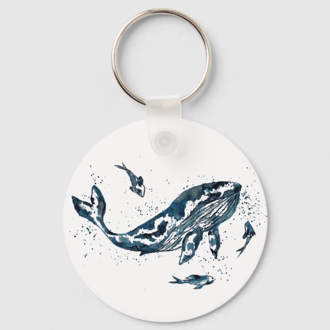 Watercolor Whale Button Keychain (Front)