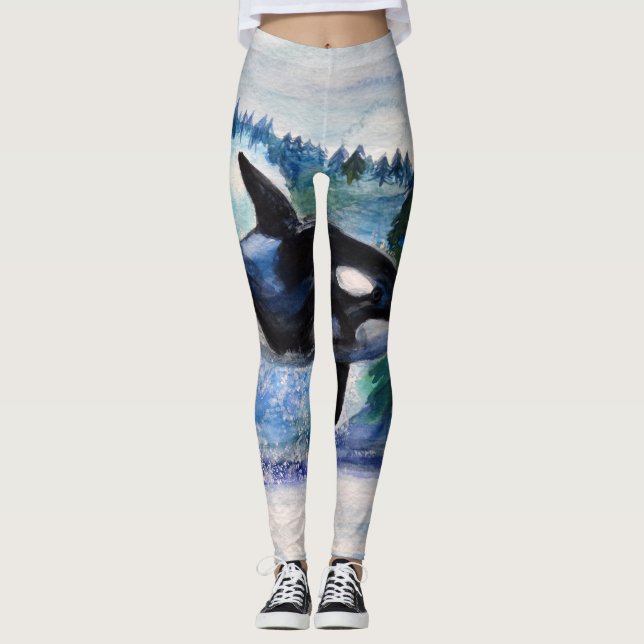 Watercolor Whale Custom Leggings (Front)