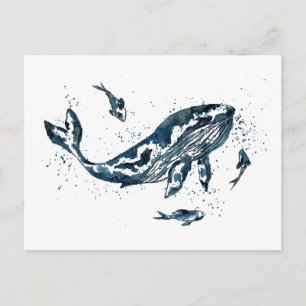 Watercolor Whale in Blue Postcard
