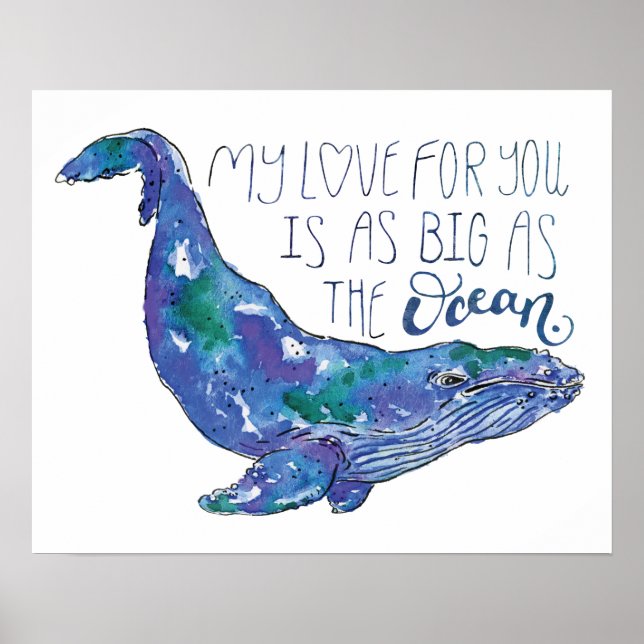 Watercolor Whale - Love as Big as The Ocean Poster (Front)