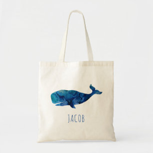 Watercolor Whale Marine Kids Personalized Tote Bag