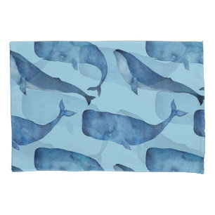 Watercolor whale: seamless blue pattern. pillowcase