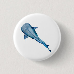 Watercolor whale shark 1 inch round button