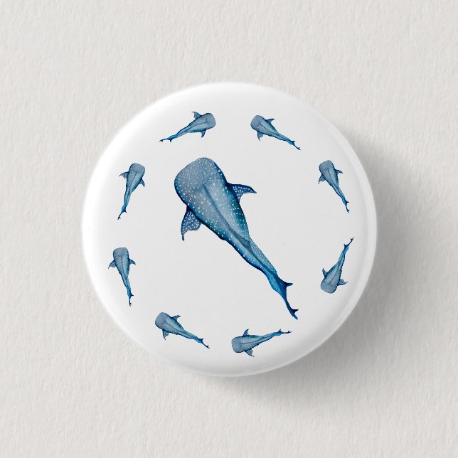 Watercolor whale shark 1 inch round button (Front)