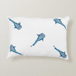 Watercolor whale shark accent pillow