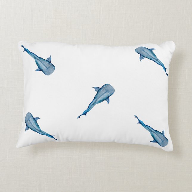 Watercolor whale shark accent pillow (Back)