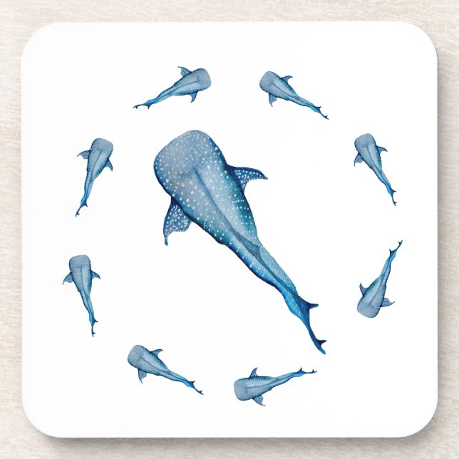 Watercolor whale shark coaster (Front)