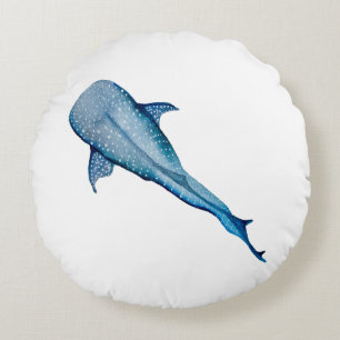 Watercolor whale shark round pillow