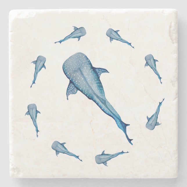 Watercolor whale shark stone coaster (Front)