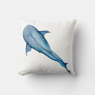 Watercolor whale shark throw pillow