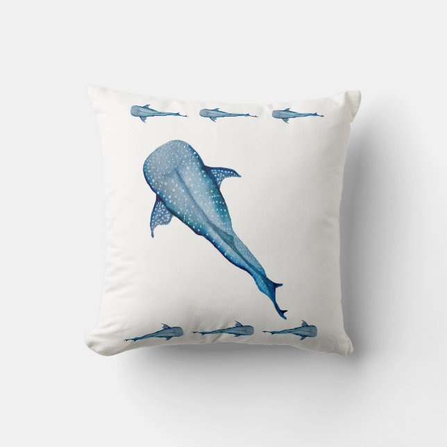 Watercolor whale shark throw pillow (Front)