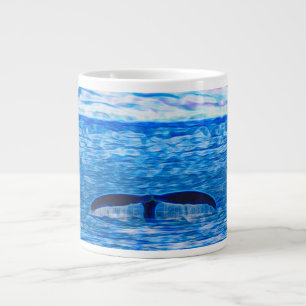 Watercolor Whale Tail Deep Blue Ocean Large Coffee Mug