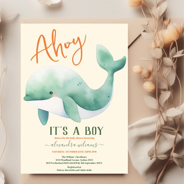 Watercolor Whale Under the Sea Baby Shower Invitation (Creator Uploaded)