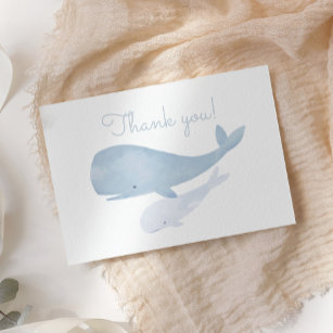 Watercolor Whale Under the Sea Baby Shower Thank You Card
