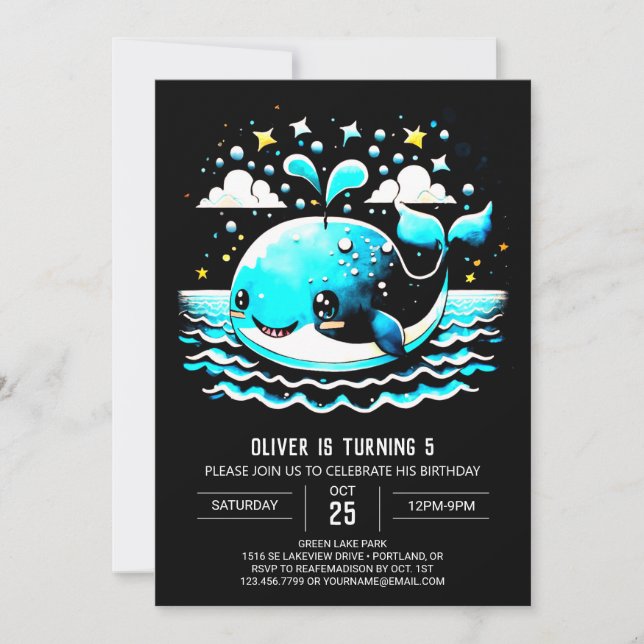 Watercolor Whale Under the Sea Birthday Invitation (Front)