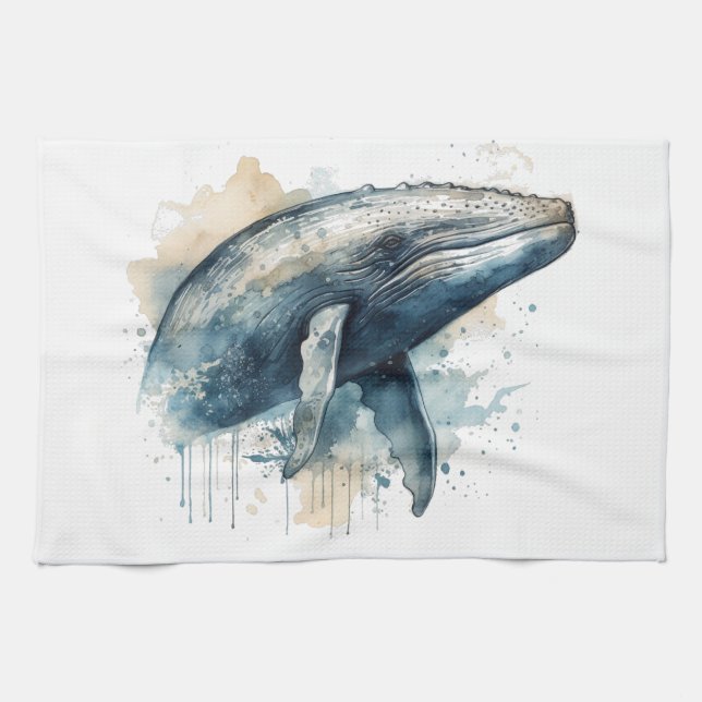 Watercolor Whale Wonder Kitchen Towel (Horizontal)