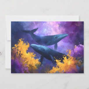 Watercolor Whales Abstract Ocean Garden Announcement