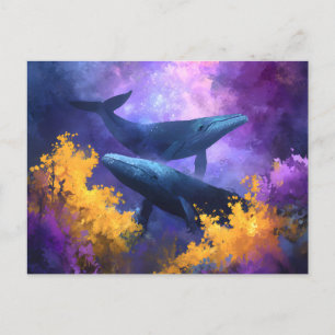 Watercolor Whales Abstract Ocean Garden Announcement Postcard