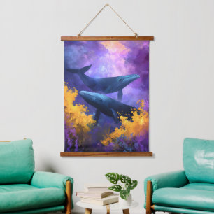 Watercolor Whales Abstract Ocean Garden Hanging Tapestry