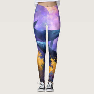Watercolor Whales Abstract Ocean Garden Leggings