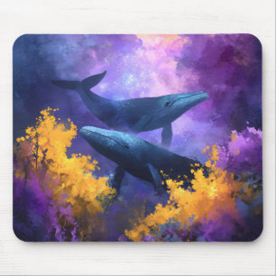 Watercolor Whales Abstract Ocean Garden Mouse Pad
