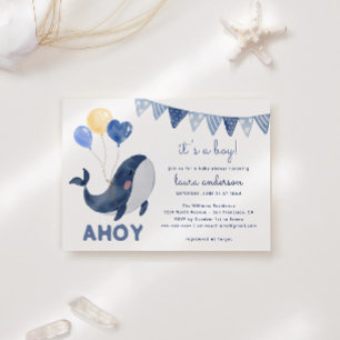 Watercolor Whales Ahoy It's a Boy Baby Shower Invitation