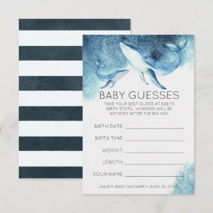 Watercolor Whales Baby Shower Guessing Game Invitation