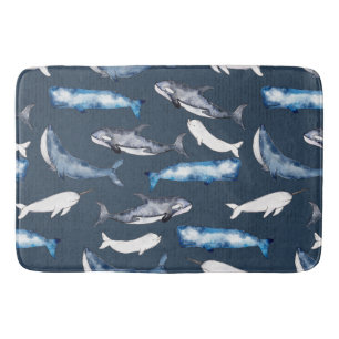 Watercolor Whales Bath Mat