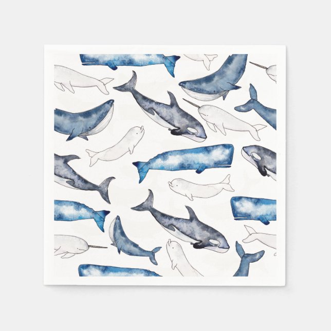 Watercolor Whales Napkin (Front)
