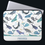 Watercolor Whales Ocean Fish Gold Blue Laptop Sleeve<br><div class="desc">Watercolor Whales Ocean Fish Gold Blue Kids Personalized laptop case.</div>