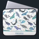 Watercolor Whales Ocean Fish Gold Blue Laptop Sleeve<br><div class="desc">Watercolor Whales Ocean Fish Gold Blue Kids Personalized laptop case.</div>