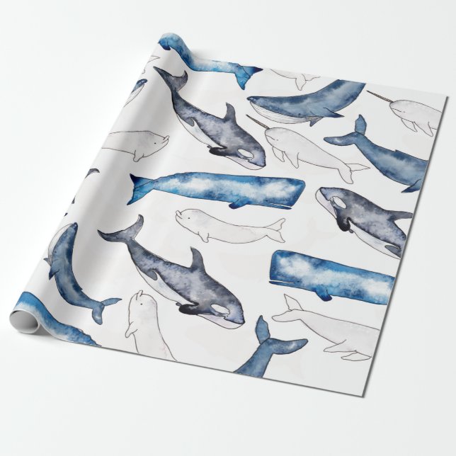 Watercolor Whales Wrapping Paper (Unrolled)