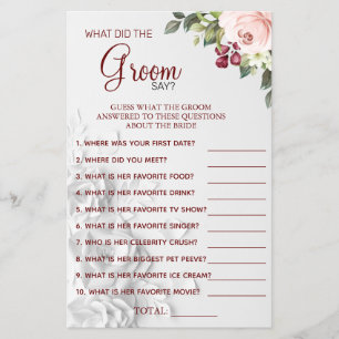 Watercolor  What groom say Bridal shower game card