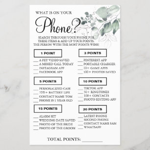 Watercolor What is on your phone Shower game card