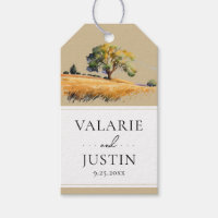 Watercolor Wheat Field Trees Western Wedding
