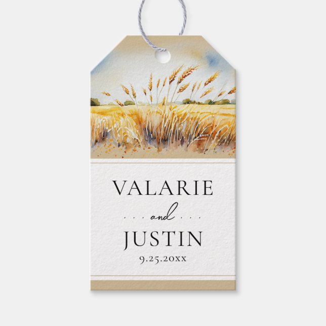 Watercolor Wheat Field Western Wedding Gift Tags (Front)