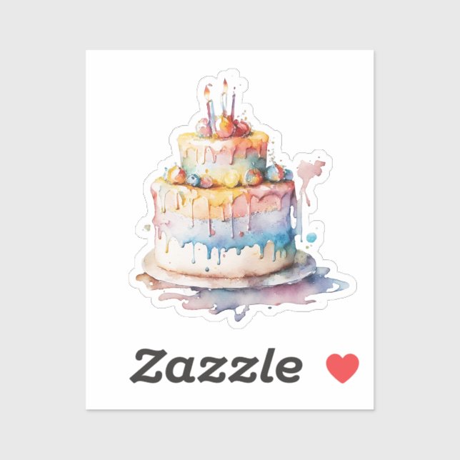Watercolor Whimsical Birthday Cake (Sheet)